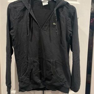Black Lacoste drawstring hooded pull over
